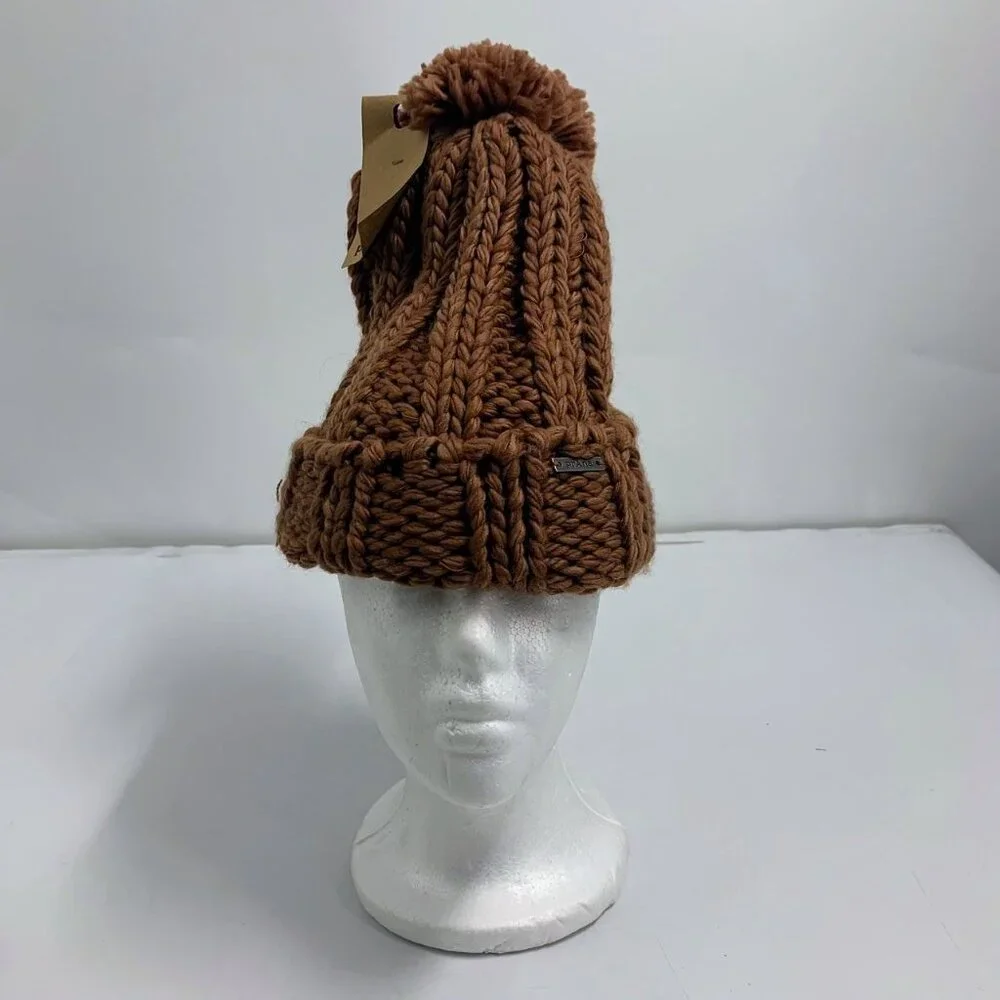 Prana Women's Snow Crystal Pom Pom Chunky‎ Knit Fold Over Beanie OSFM NWT